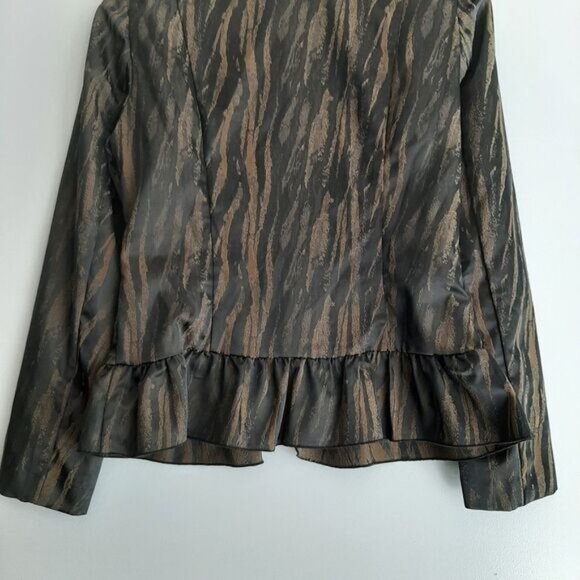 SAMUEL DONG Ruffle Front & Hem Zip-Up Front Blazer Black & Brown Abstract Sz XXS - Picture 13 of 16